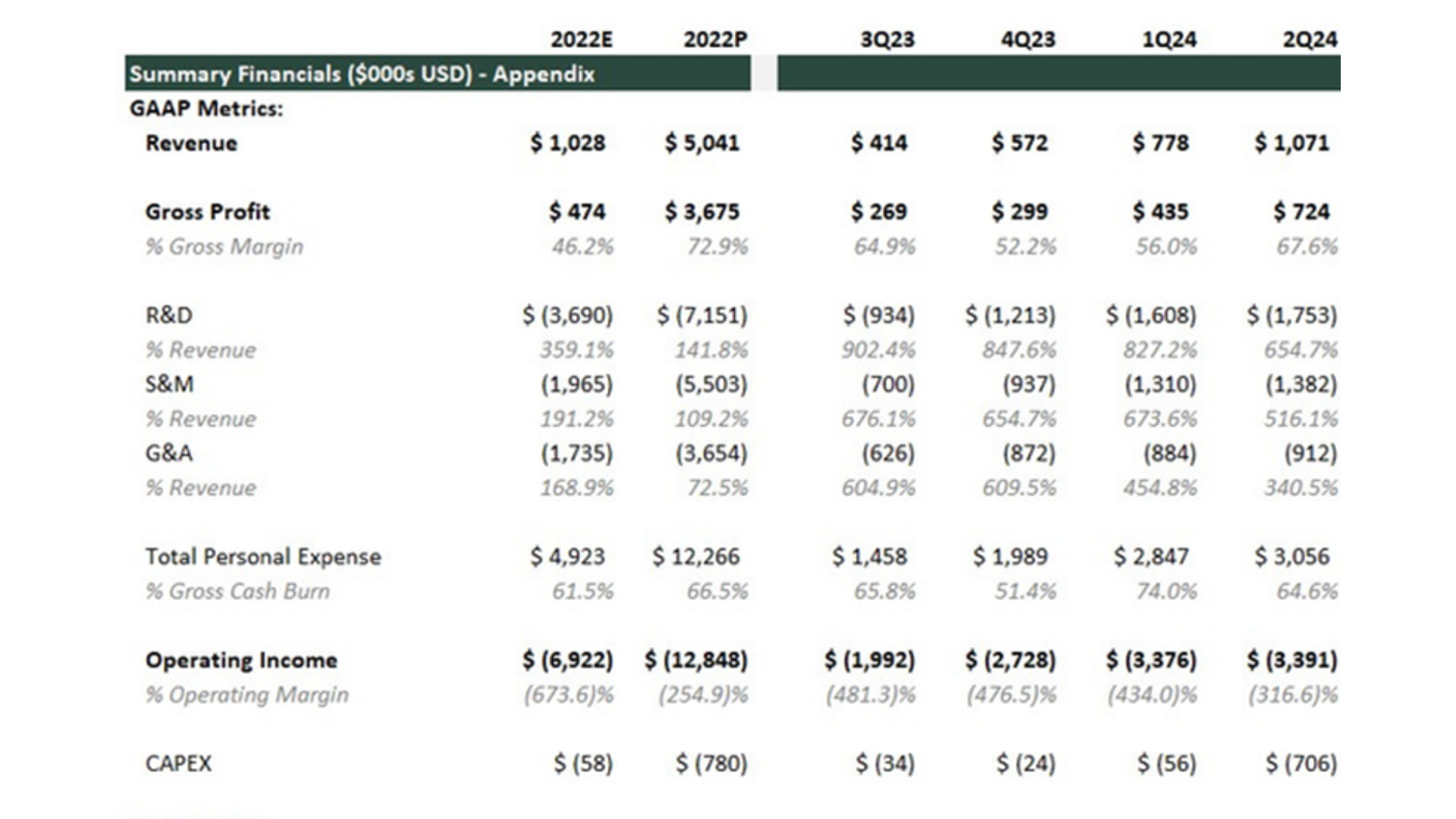 Excerpt from the investor materials prepared for a Canadian AI/ML firm